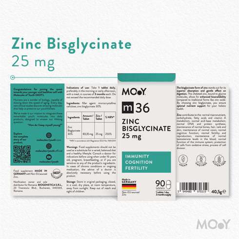 m36 Zinc Bisglycinate 25 mg, 90 tablete, 40,5 g, Molecules of Youth, natural